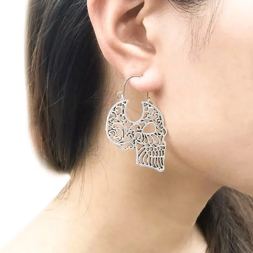 Any 2/$20! Boho Sugar Skull Open Work Earrings - Picture 3 of 12
